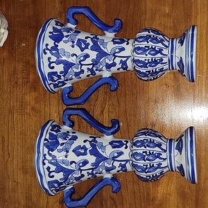 Blue and White Chinoiserie Wall Pockets Set Of Two